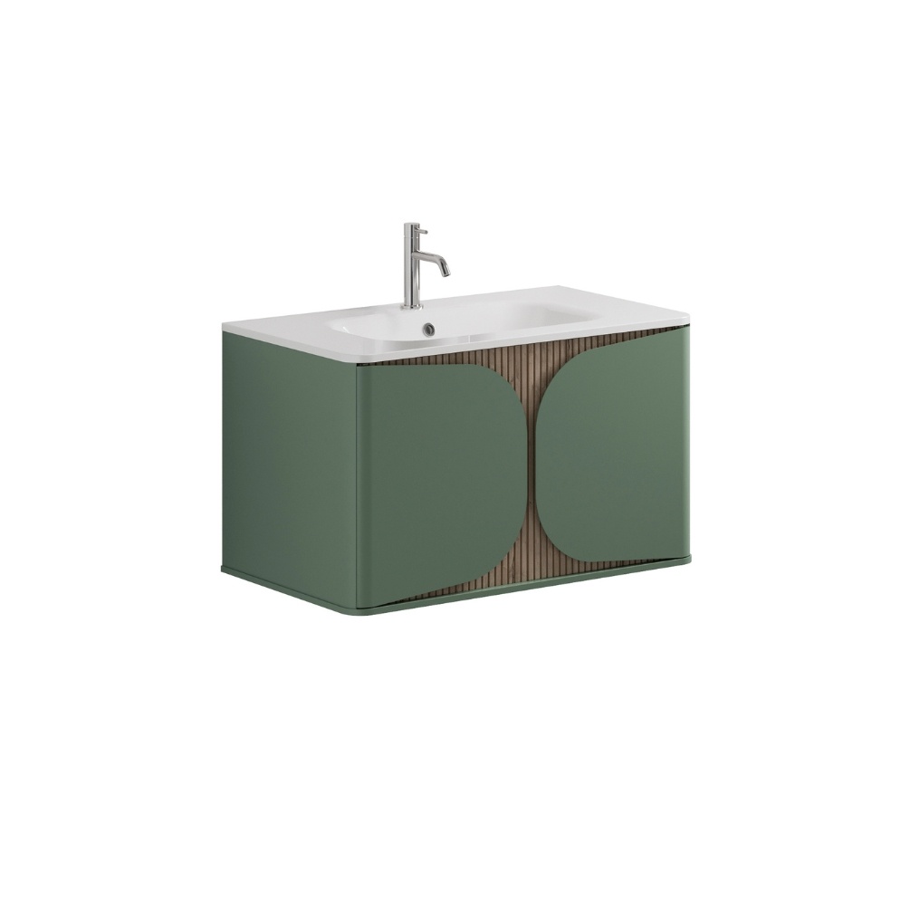 Product Cut out image of the Crosswater Tambour Sage Green 800mm Single Drawer Unit with Basin